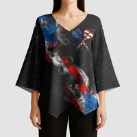 American Flag Smoke Trail Kimono Sleeve Blouse with Dartboard and Crossed Darts Graphic Design - Wonder Print Shop