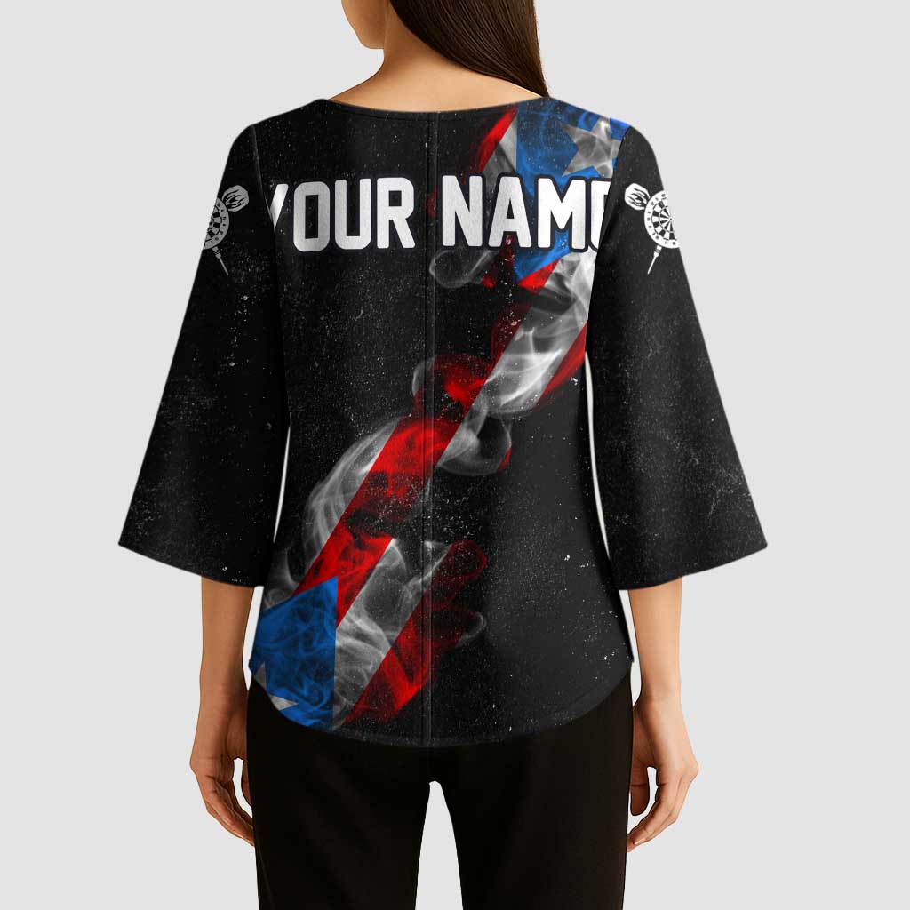 American Flag Smoke Trail Kimono Sleeve Blouse with Dartboard and Crossed Darts Graphic Design - Wonder Print Shop