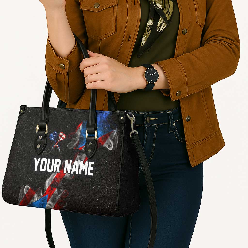 American Flag Smoke Trail Leather Bag with Dartboard and Crossed Darts Graphic Design - Wonder Print Shop
