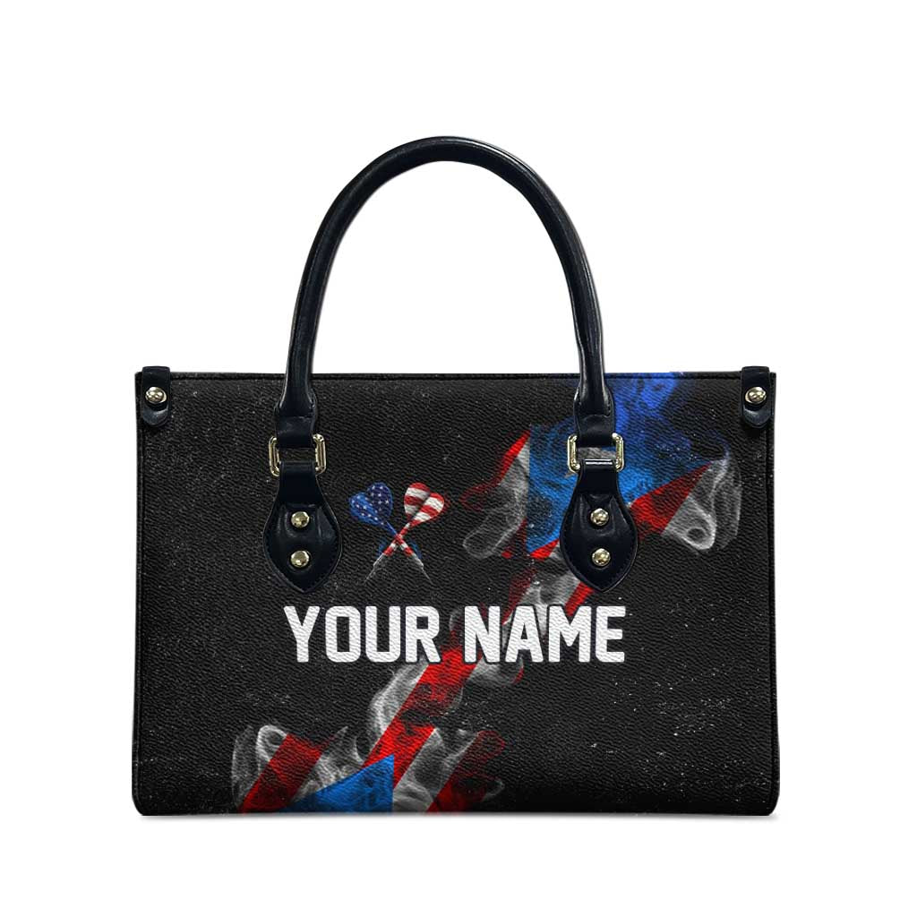 American Flag Smoke Trail Leather Bag with Dartboard and Crossed Darts Graphic Design - Wonder Print Shop