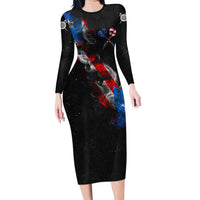 American Flag Smoke Trail Long Sleeve Bodycon Dress with Dartboard and Crossed Darts Graphic Design - Wonder Print Shop