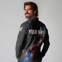 American Flag Smoke Trail Long Sleeve Polo Shirt with Dartboard and Crossed Darts Graphic Design - Wonder Print Shop