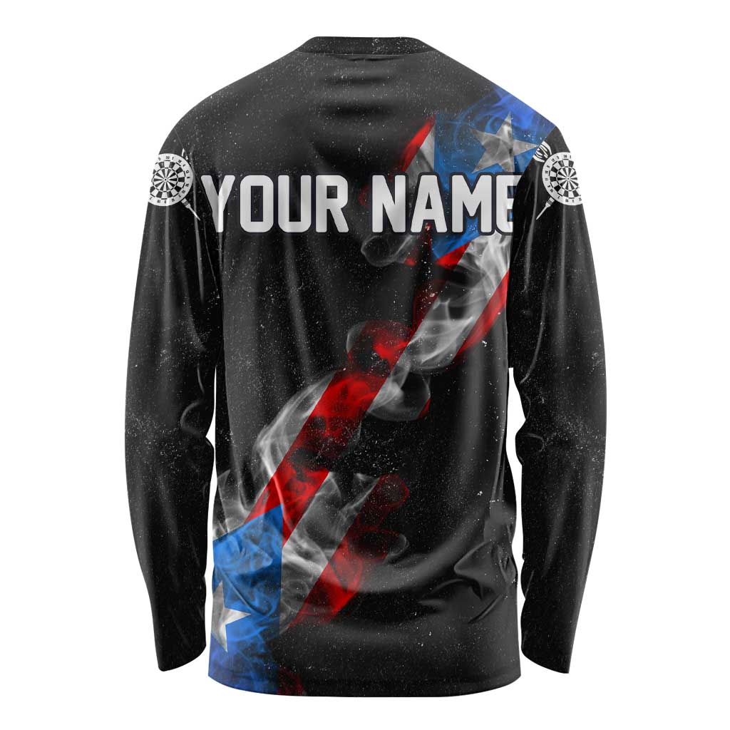 American Flag Smoke Trail Long Sleeve Shirt with Dartboard and Crossed Darts Graphic Design - Wonder Print Shop