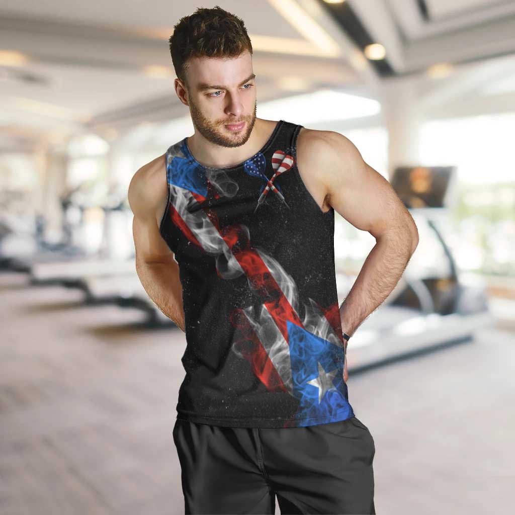 American Flag Smoke Trail Men Tank Top with Dartboard and Crossed Darts Graphic Design - Wonder Print Shop