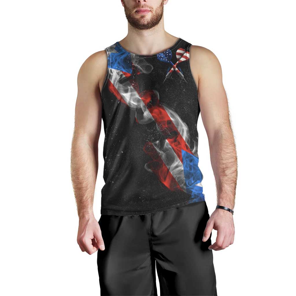 American Flag Smoke Trail Men Tank Top with Dartboard and Crossed Darts Graphic Design - Wonder Print Shop