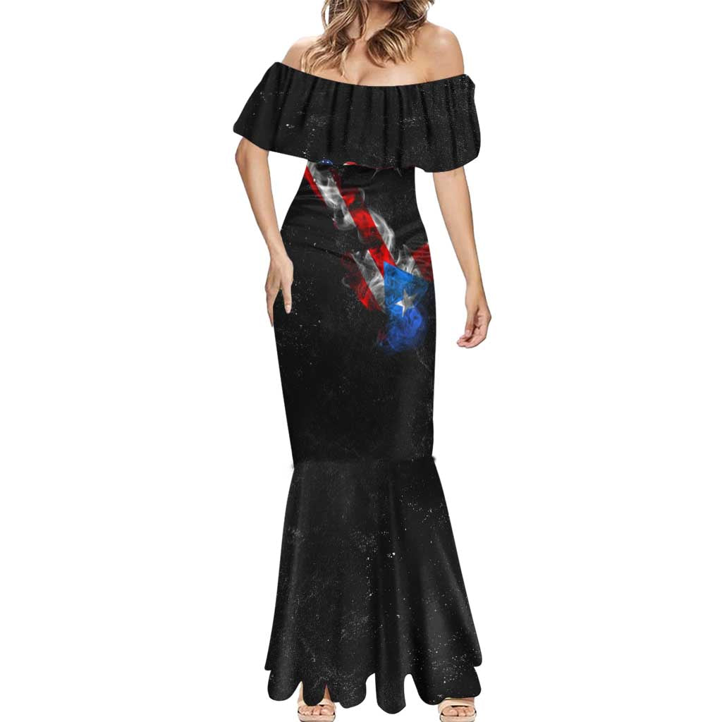 American Flag Smoke Trail Mermaid Dress with Dartboard and Crossed Darts Graphic Design - Wonder Print Shop