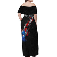 American Flag Smoke Trail Off Shoulder Maxi Dress with Dartboard and Crossed Darts Graphic Design - Wonder Print Shop
