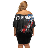 American Flag Smoke Trail Off Shoulder Short Dress with Dartboard and Crossed Darts Graphic Design - Wonder Print Shop