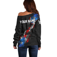 American Flag Smoke Trail Off Shoulder Sweater with Dartboard and Crossed Darts Graphic Design - Wonder Print Shop