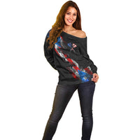 American Flag Smoke Trail Off Shoulder Sweater with Dartboard and Crossed Darts Graphic Design - Wonder Print Shop