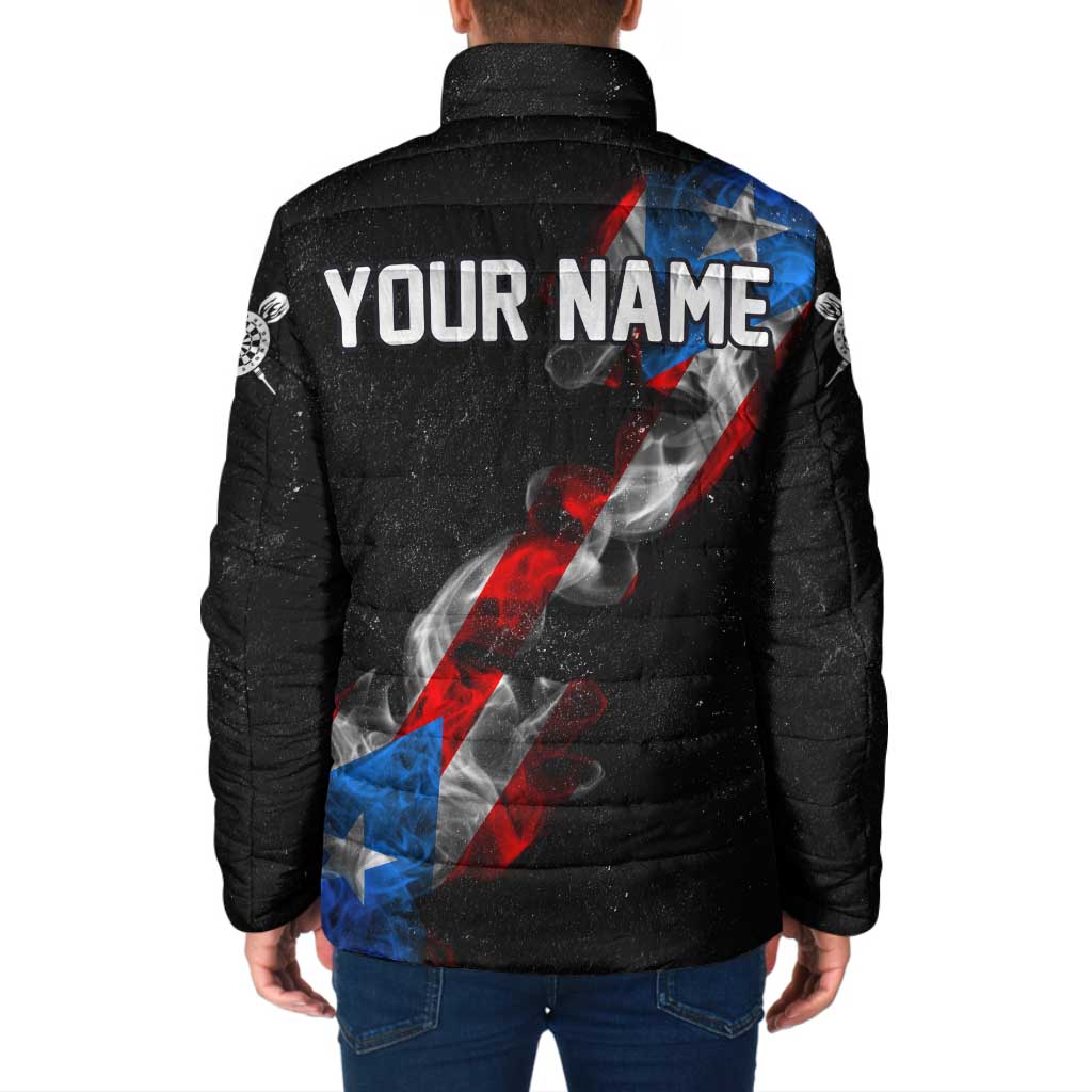 American Flag Smoke Trail Padded Jacket with Dartboard and Crossed Darts Graphic Design - Wonder Print Shop