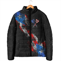 American Flag Smoke Trail Padded Jacket with Dartboard and Crossed Darts Graphic Design - Wonder Print Shop