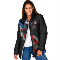 American Flag Smoke Trail Padded Jacket with Dartboard and Crossed Darts Graphic Design - Wonder Print Shop