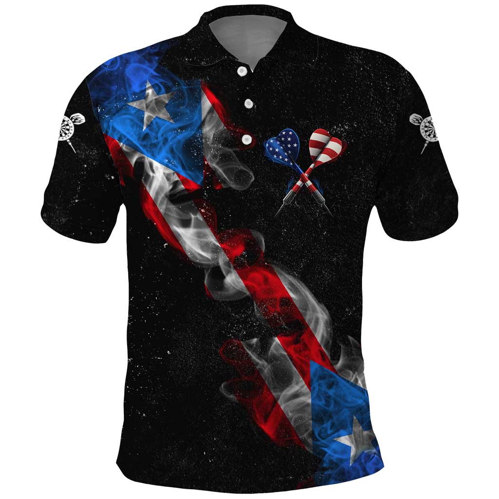 American Flag Smoke Trail Polo Shirt with Dartboard and Crossed Darts Graphic Design - Wonder Print Shop