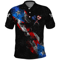 American Flag Smoke Trail Polo Shirt with Dartboard and Crossed Darts Graphic Design - Wonder Print Shop