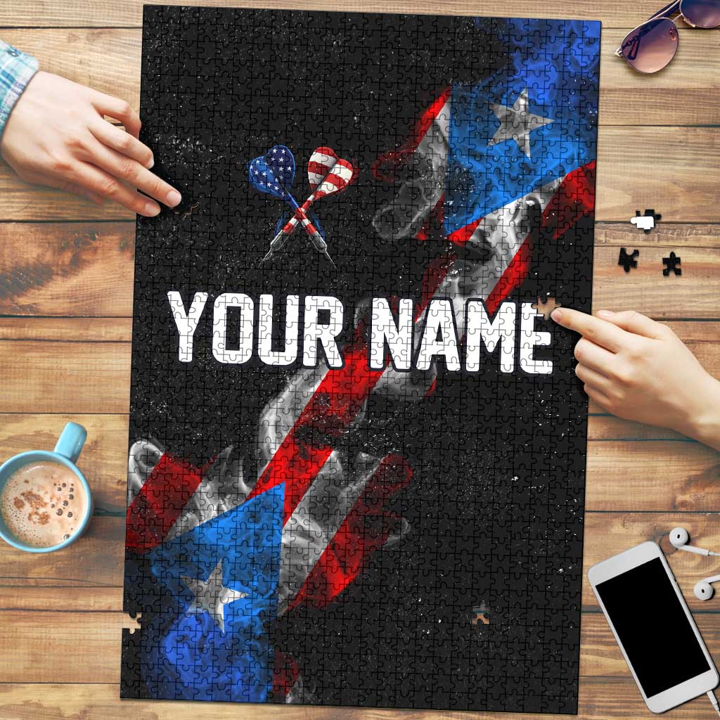 American Flag Smoke Trail Puzzle with Dartboard and Crossed Darts Graphic Design - Wonder Print Shop