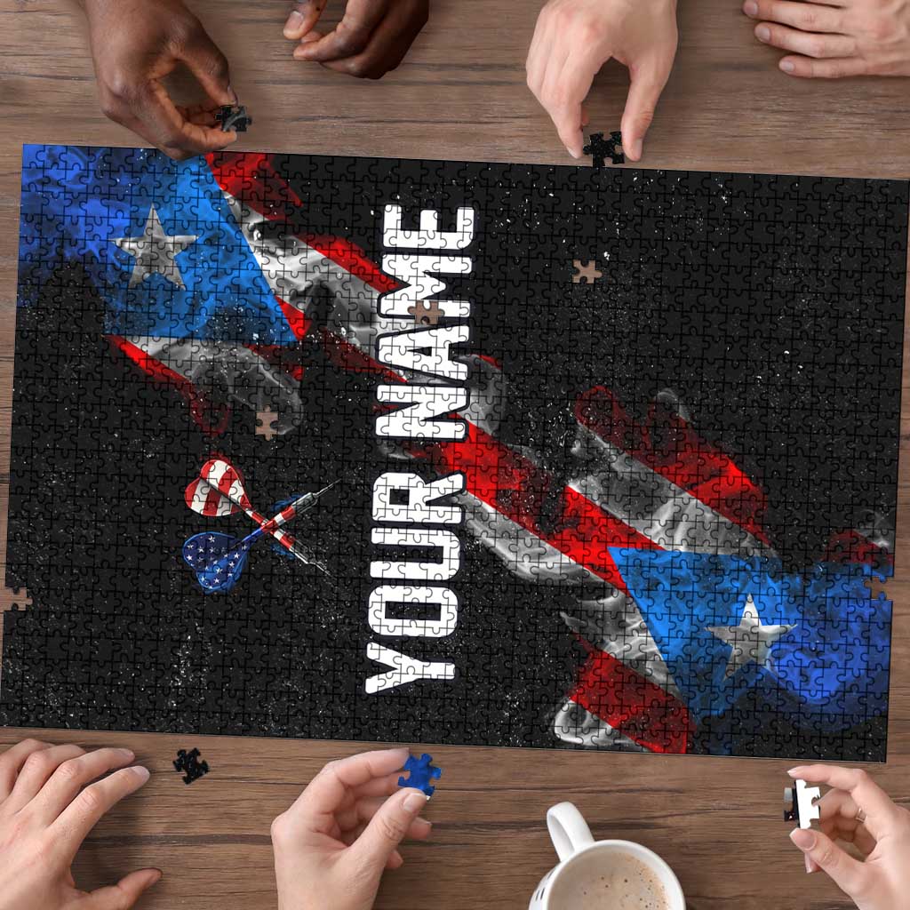 American Flag Smoke Trail Puzzle with Dartboard and Crossed Darts Graphic Design - Wonder Print Shop