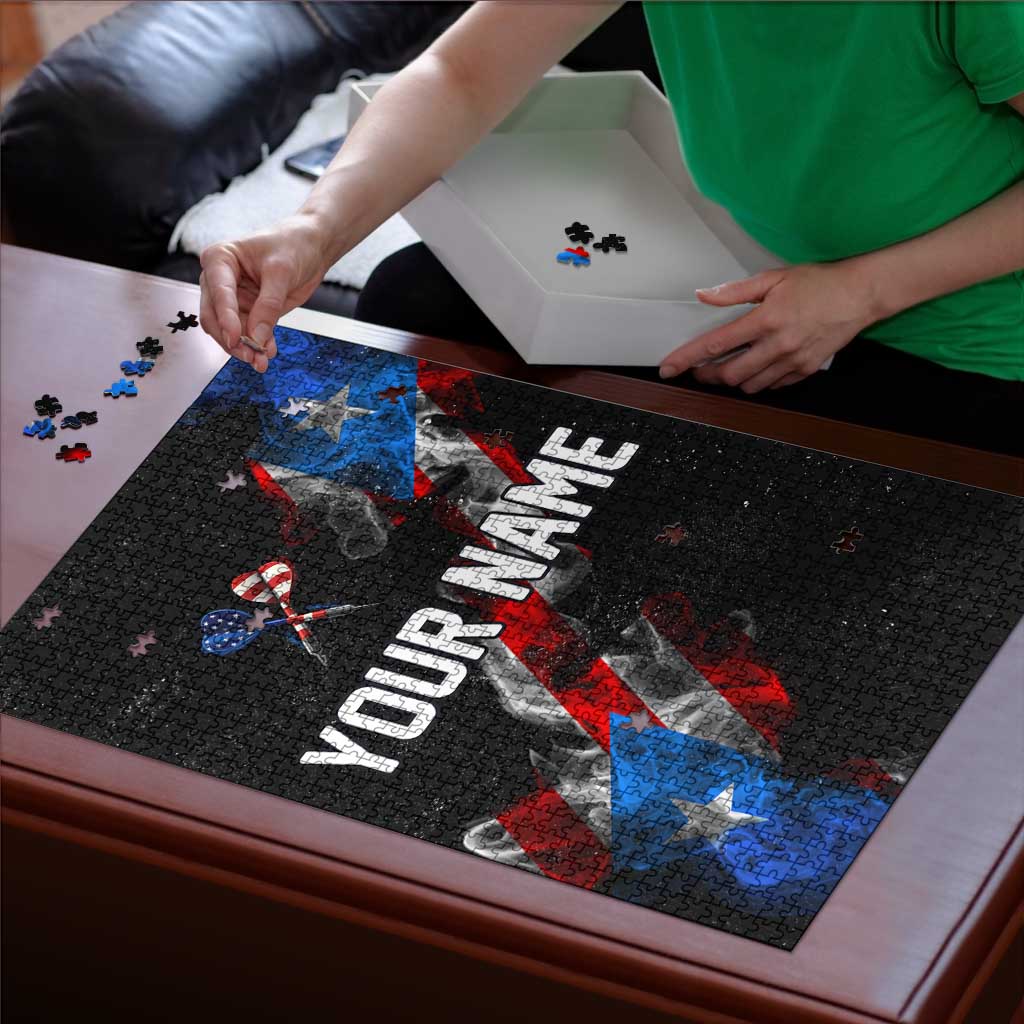 American Flag Smoke Trail Puzzle with Dartboard and Crossed Darts Graphic Design - Wonder Print Shop
