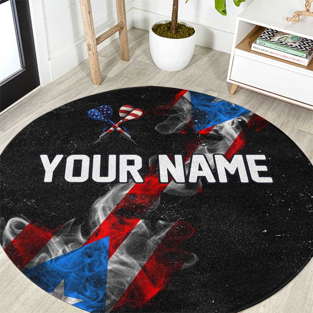 American Flag Smoke Trail Round Carpet with Dartboard and Crossed Darts Graphic Design - Wonder Print Shop