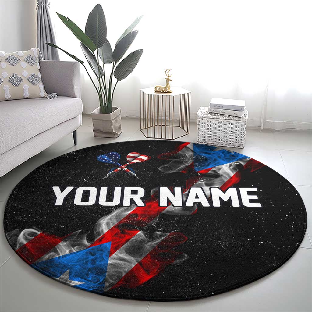 American Flag Smoke Trail Round Carpet with Dartboard and Crossed Darts Graphic Design - Wonder Print Shop