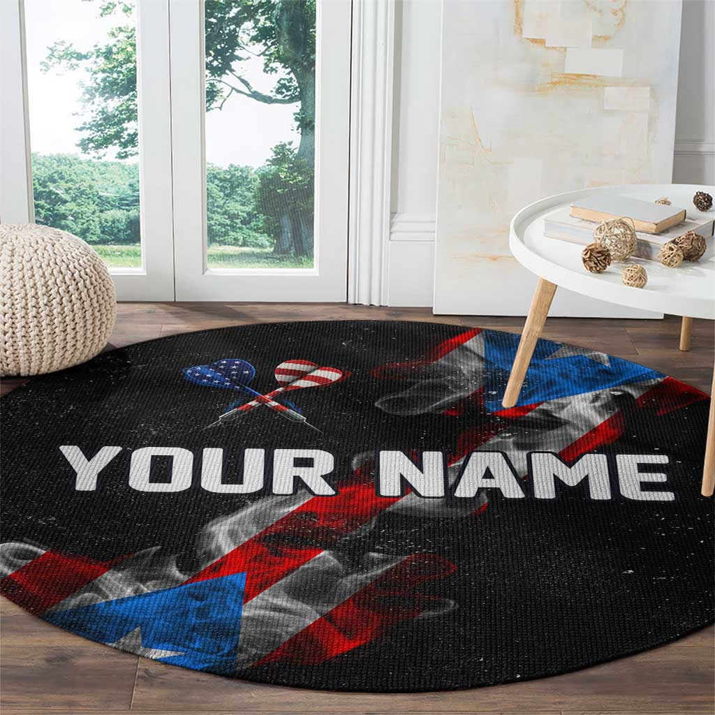 American Flag Smoke Trail Round Carpet with Dartboard and Crossed Darts Graphic Design - Wonder Print Shop