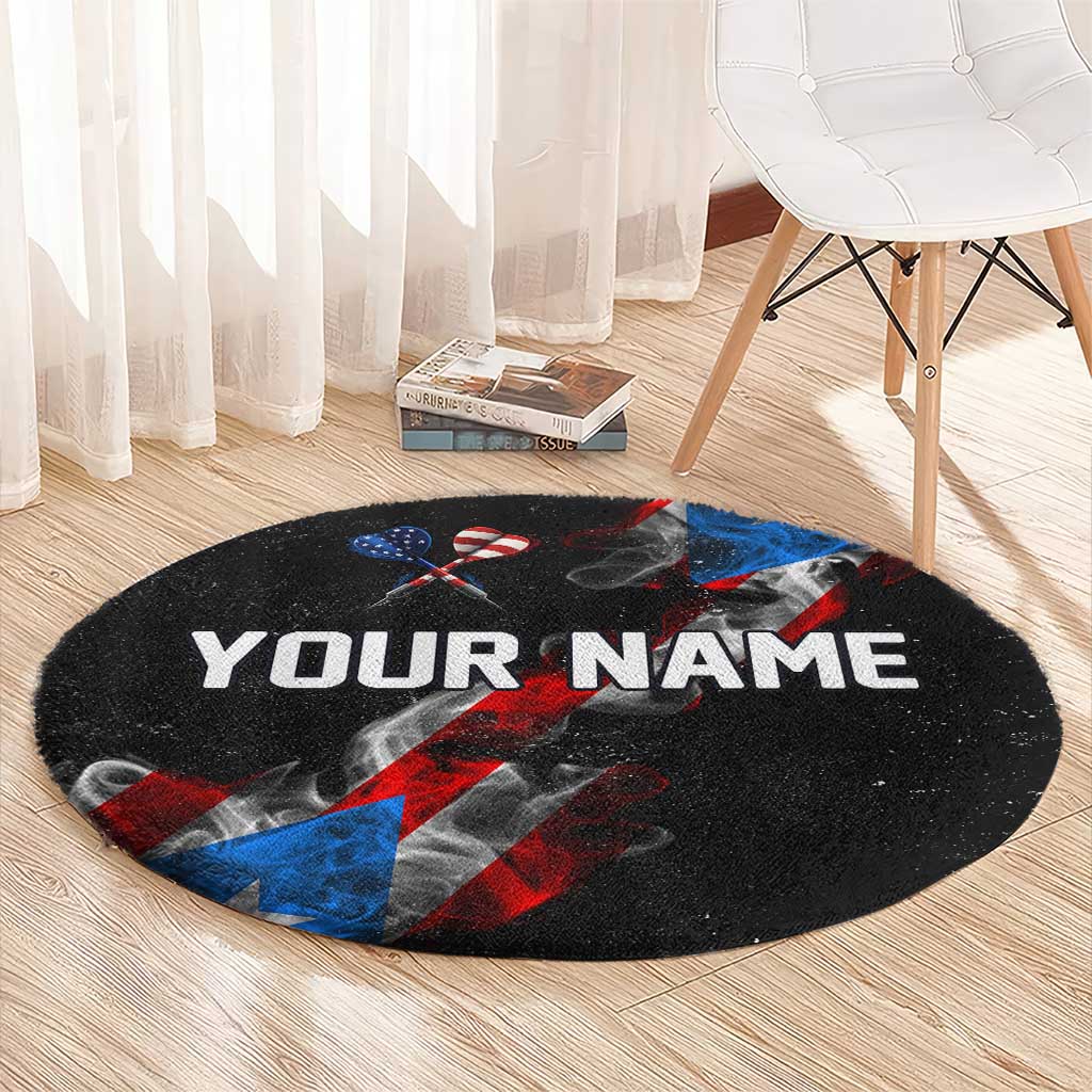 American Flag Smoke Trail Round Carpet with Dartboard and Crossed Darts Graphic Design - Wonder Print Shop
