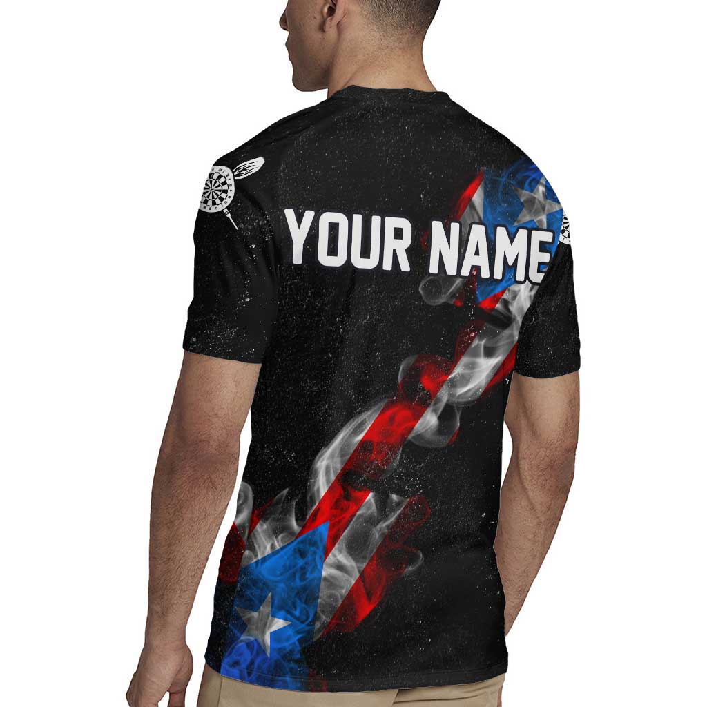American Flag Smoke Trail Rugby Jersey with Dartboard and Crossed Darts Graphic Design - Wonder Print Shop