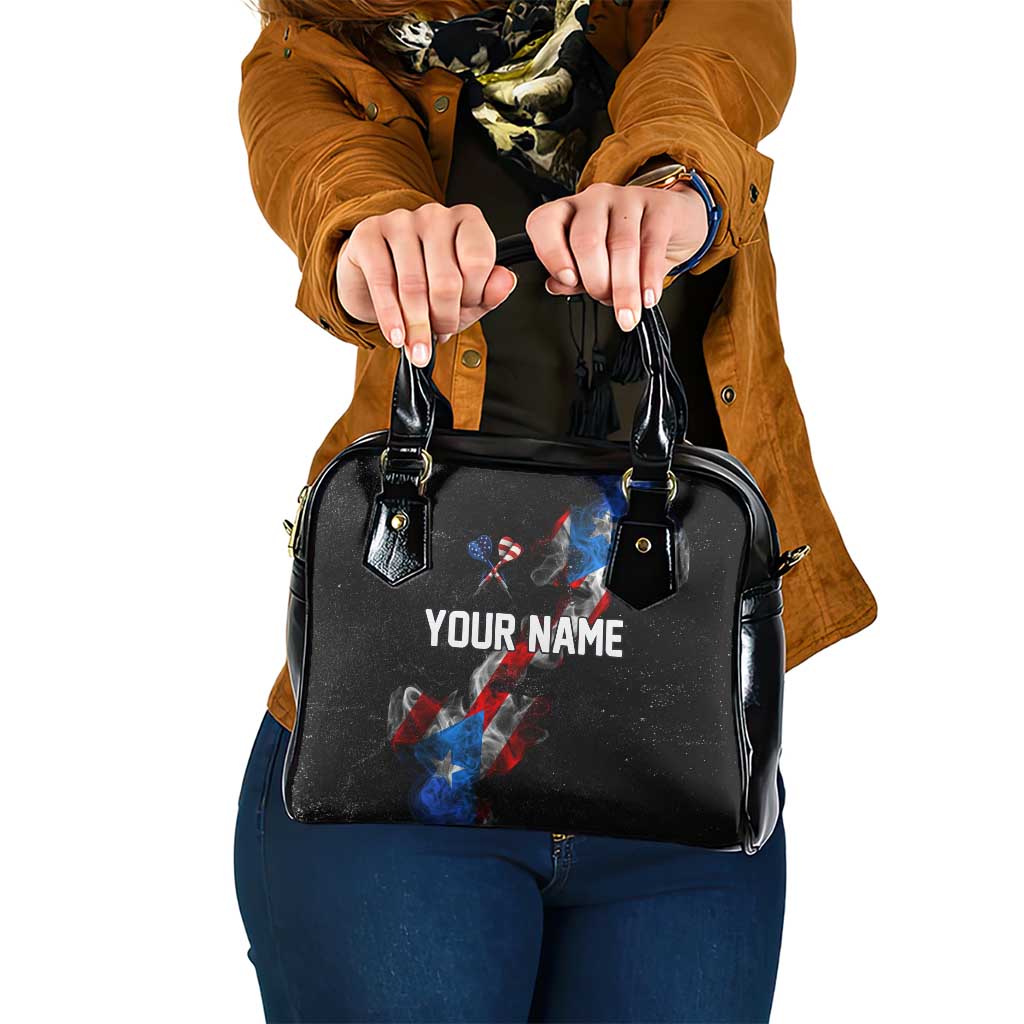 American Flag Smoke Trail Shoulder Handbag with Dartboard and Crossed Darts Graphic Design - Wonder Print Shop