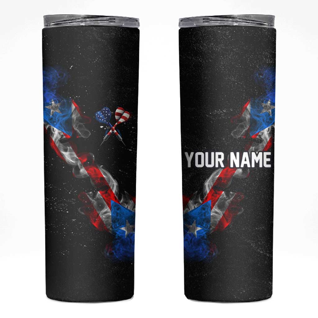 American Flag Smoke Trail Skinny Tumbler with Dartboard and Crossed Darts Graphic Design - Wonder Print Shop
