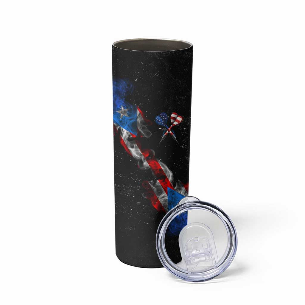 American Flag Smoke Trail Skinny Tumbler with Dartboard and Crossed Darts Graphic Design - Wonder Print Shop