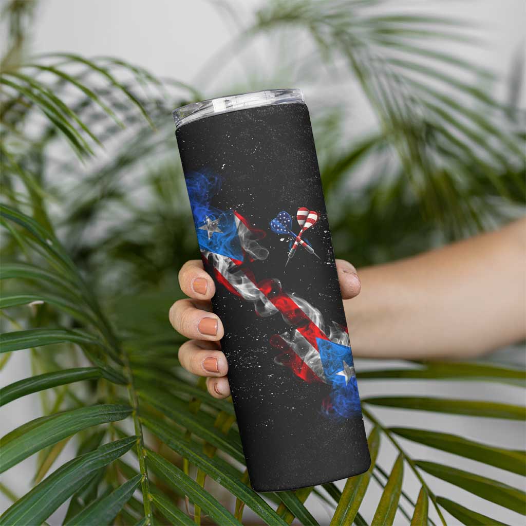 American Flag Smoke Trail Skinny Tumbler with Dartboard and Crossed Darts Graphic Design - Wonder Print Shop