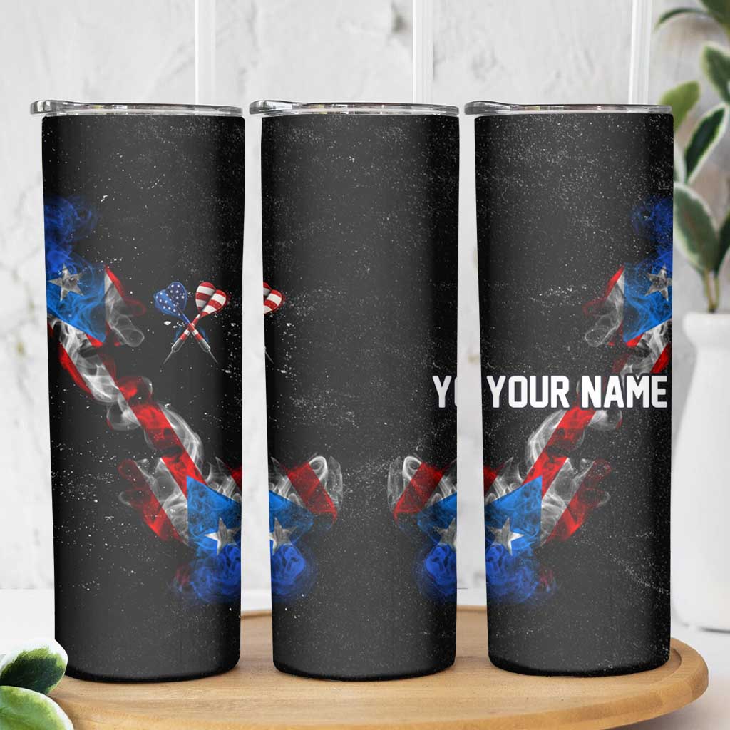 American Flag Smoke Trail Skinny Tumbler with Dartboard and Crossed Darts Graphic Design - Wonder Print Shop