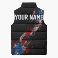 American Flag Smoke Trail Sleeveless Puffer Jacket with Dartboard and Crossed Darts Graphic Design - Wonder Print Shop