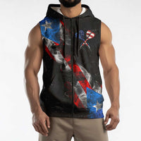 American Flag Smoke Trail Sleeveless Zip Hoodie with Dartboard and Crossed Darts Graphic Design - Wonder Print Shop