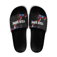 American Flag Smoke Trail Slide Sandals with Dartboard and Crossed Darts Graphic Design - Wonder Print Shop