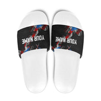 American Flag Smoke Trail Slide Sandals with Dartboard and Crossed Darts Graphic Design - Wonder Print Shop