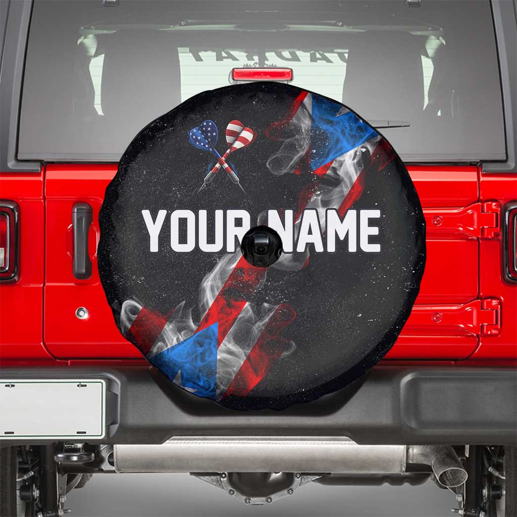 American Flag Smoke Trail Spare Tire Cover with Dartboard and Crossed Darts Graphic Design - Wonder Print Shop
