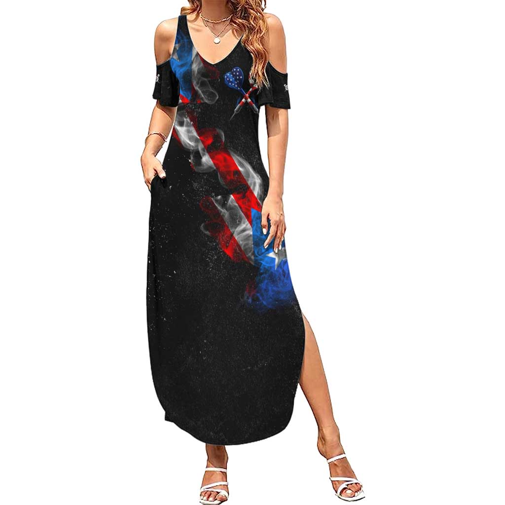 American Flag Smoke Trail Summer Maxi Dress with Dartboard and Crossed Darts Graphic Design - Wonder Print Shop