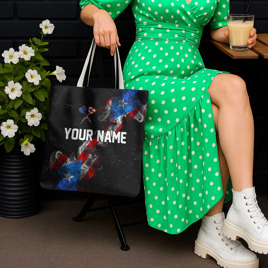 American Flag Smoke Trail Tote Bag with Dartboard and Crossed Darts Graphic Design - Wonder Print Shop