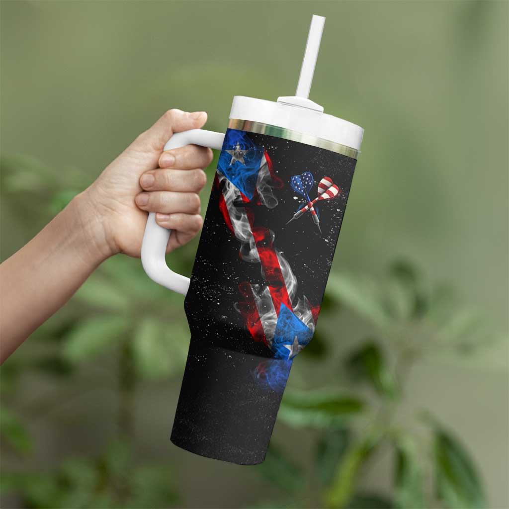 American Flag Smoke Trail Tumbler With Handle with Dartboard and Crossed Darts Graphic Design - Wonder Print Shop