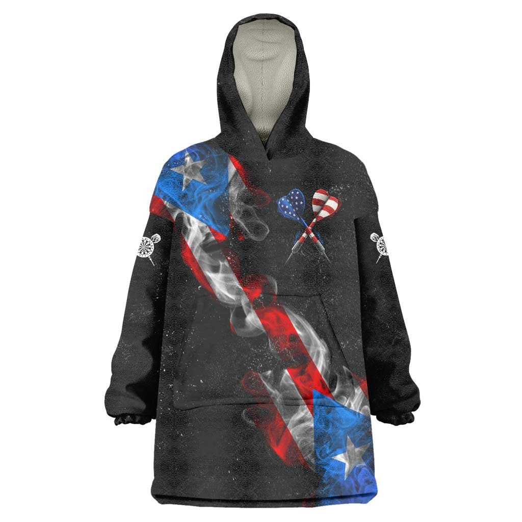 American Flag Smoke Trail Wearable Blanket Hoodie with Dartboard and Crossed Darts Graphic Design - Wonder Print Shop