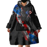 American Flag Smoke Trail Wearable Blanket Hoodie with Dartboard and Crossed Darts Graphic Design - Wonder Print Shop