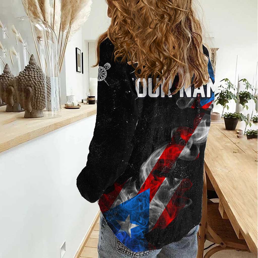 American Flag Smoke Trail Women Casual Shirt with Dartboard and Crossed Darts Graphic Design - Wonder Print Shop