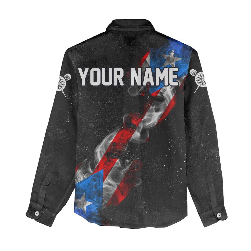 American Flag Smoke Trail Women Casual Shirt with Dartboard and Crossed Darts Graphic Design - Wonder Print Shop