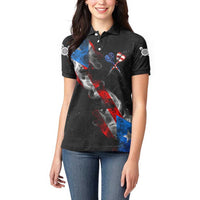 American Flag Smoke Trail Women Polo Shirt with Dartboard and Crossed Darts Graphic Design - Wonder Print Shop