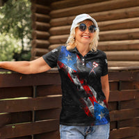 American Flag Smoke Trail Women Polo Shirt with Dartboard and Crossed Darts Graphic Design - Wonder Print Shop