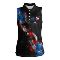 American Flag Smoke Trail Women Sleeveless Polo Shirt with Dartboard and Crossed Darts Graphic Design - Wonder Print Shop