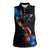American Flag Smoke Trail Women Sleeveless Polo Shirt with Dartboard and Crossed Darts Graphic Design - Wonder Print Shop