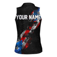 American Flag Smoke Trail Women Sleeveless Polo Shirt with Dartboard and Crossed Darts Graphic Design - Wonder Print Shop