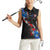 American Flag Smoke Trail Women Sleeveless Polo Shirt with Dartboard and Crossed Darts Graphic Design - Wonder Print Shop